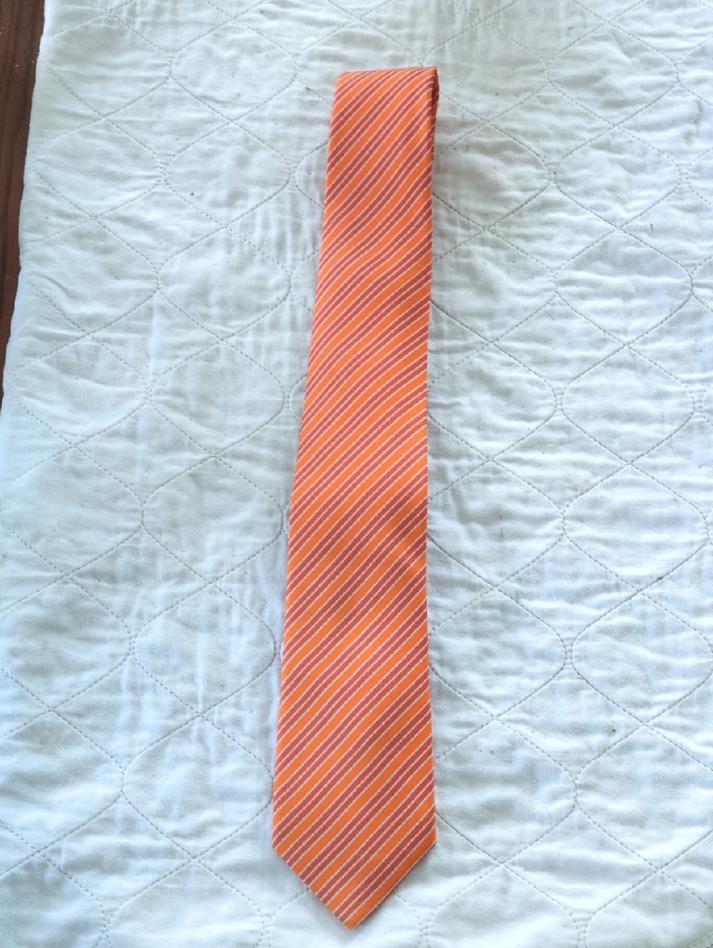 Hermes Orange Striped Silk Tie with Pink and Cream Accents